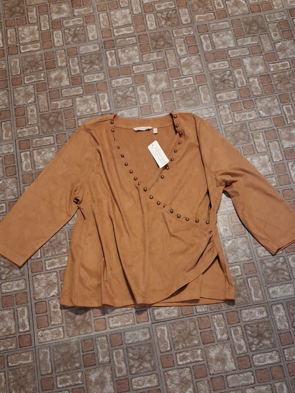 Soft Surroundings Tan Faux-Suede Studded Wrap Tunic